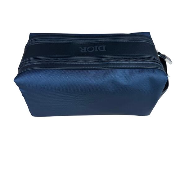 Dior NWB VIP Navy / Black Toiletry Bag Smooth Vegan Leather Double Zip Travel - Picture 6 of 12